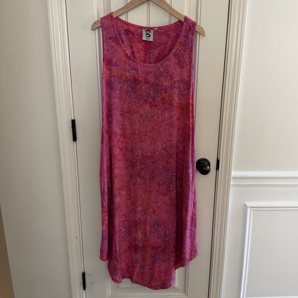 Vintage Bali Pink Tropical Print Midi Dress Has Pockets Women’s Size Small